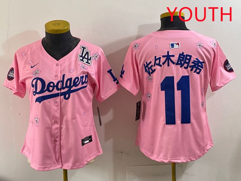 Youth Los Angeles Dodgers #11 R.Sasaki Pink Sakura Edition 2025 Nike MLB Jersey style 11